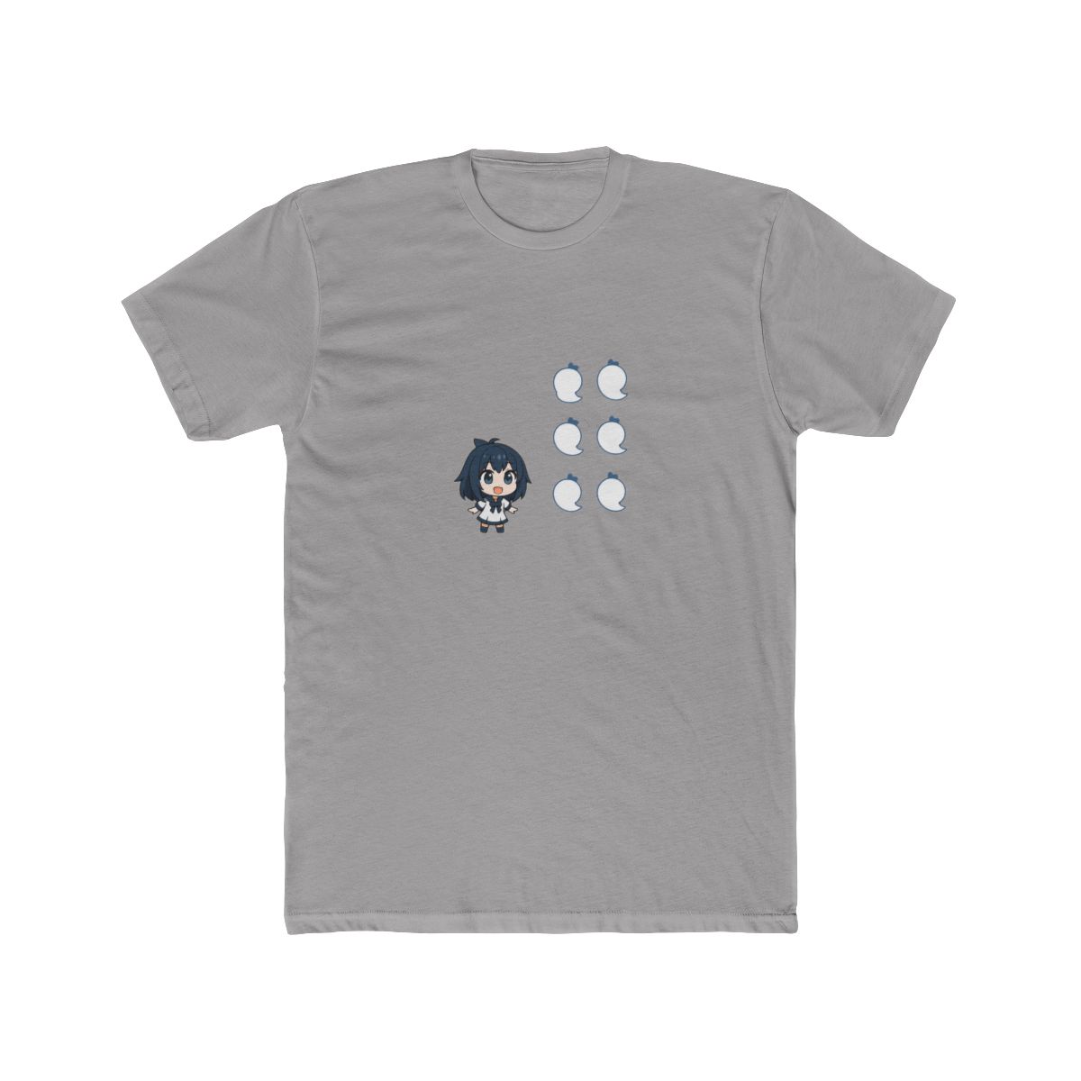 A blue microfiber cleaning cloth with a white ghost pattern and a small cartoon character with blue hair and a white dress. The cloth is folded in half and a pair of round glasses are lying on top of... - Official T-Shirts merchandise